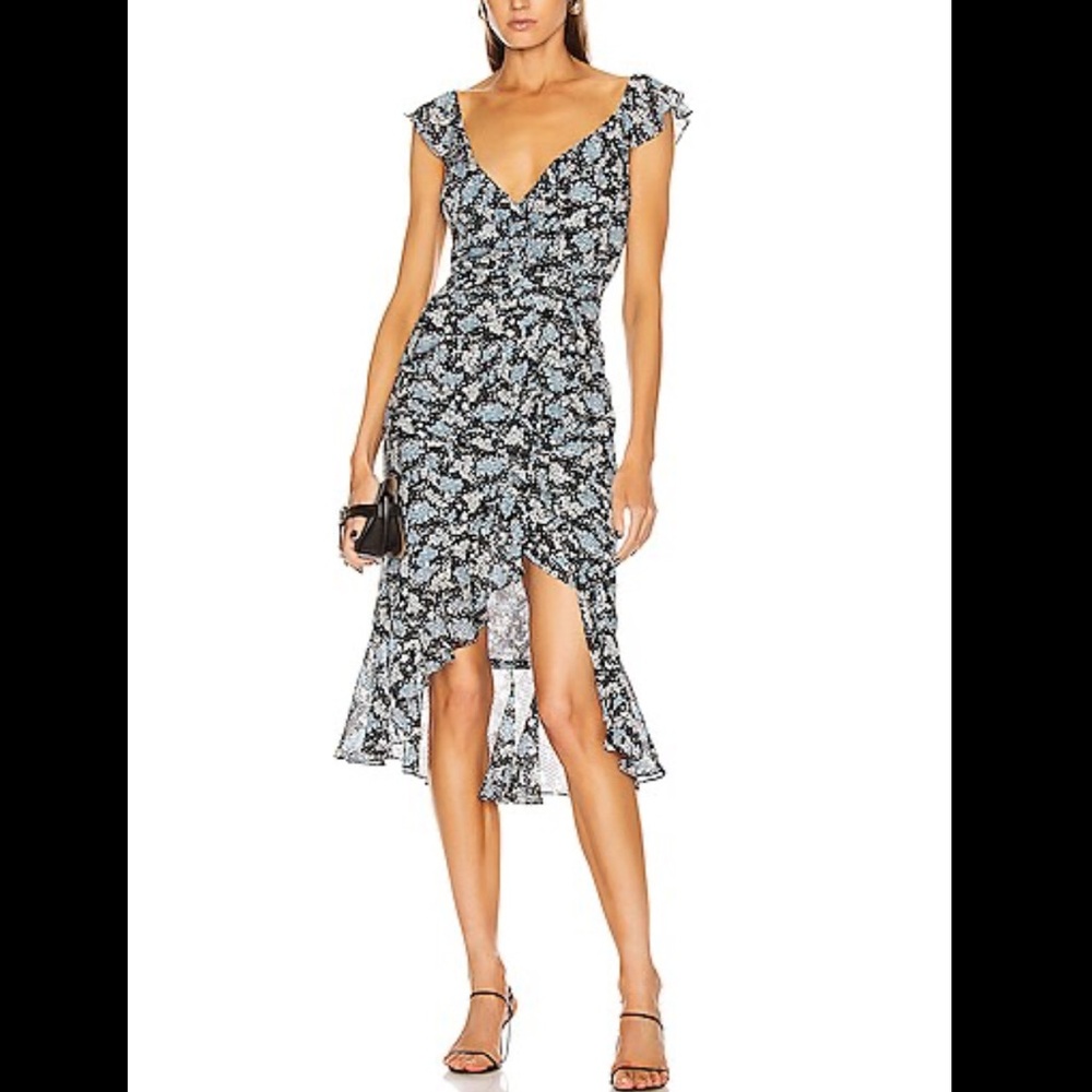 Veronica Beard Amal Silk Floral Midi Dress Size 8 Women Feminine Ruffle